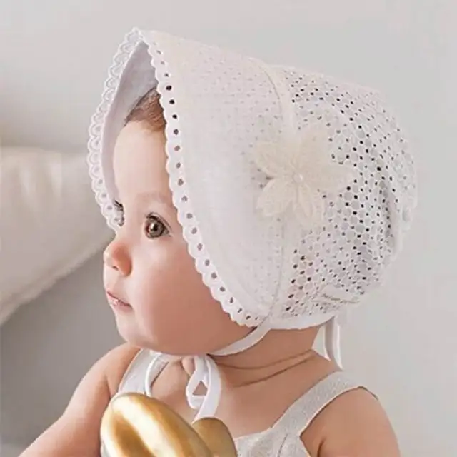 Lace Flower Hollow Baby Cap Summer Cute Princess Baby Girl Hat With Bow Solid Color Infant Toddler Bucket Hat 2