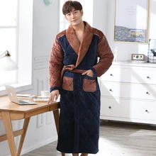 Высокое качество зима толстые теплые Для мужчин фланель халат с длинным рукавом модные однотонные удобные мужской халат пижамы L-XXXL