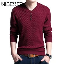 NIBESSER модный однотонный свитер большого размера Мужской Повседневный пуловер с v-образным вырезом на пуговицах осенний тонкий длинный рукав мужской s вязаный свитер 4XL
