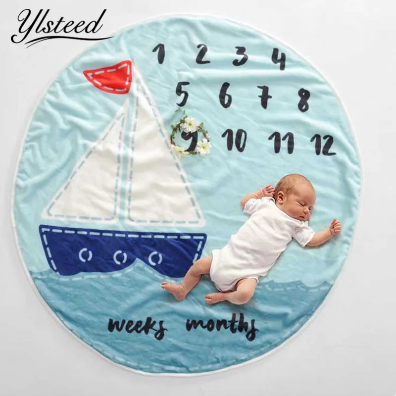 

Round Flannel Newborn Photography Blanket Baby Milestone Blankets Sail Animal Cat Floral Monthly Blanket Infant Posing Backdrop