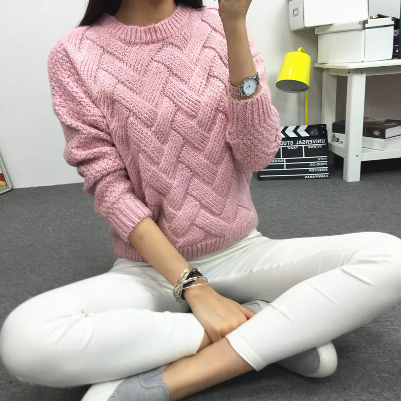 Осенне-зимний корейский свитер, толстый клетчатый вязаный свободный женский свитер, пуловер, Vestidos MMY16933