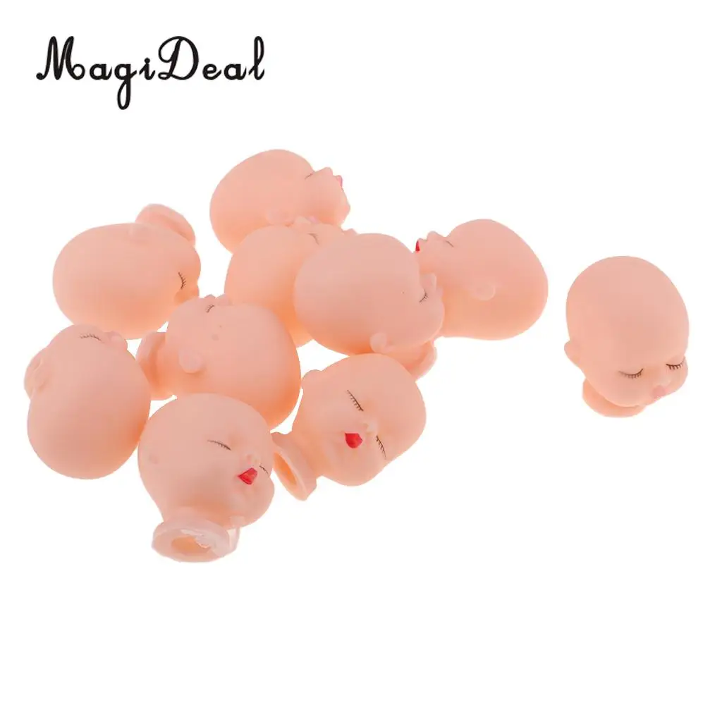 10 Pieces Red Lips Sleeping Baby Doll Heads Sculpt For Mini Keychain Baby Toy DIY Custom Body Parts