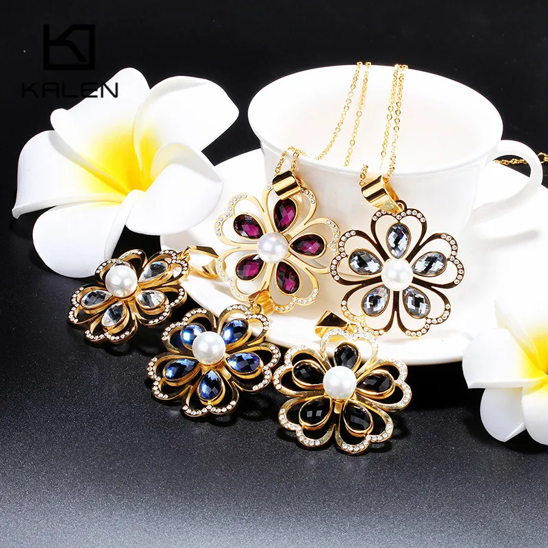 Комплект из колье и серёг нержавеющей стали|jewelry sets for women|flower jewelry setjewelry |