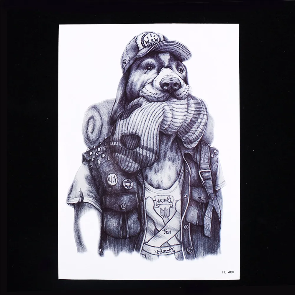1 PC 3D Size 14.8  21cm Tattoo Temporary Women Men Body Arm Art Decal HB480 Pug Dog Traveller Tattoo Sticker Simulation Designs