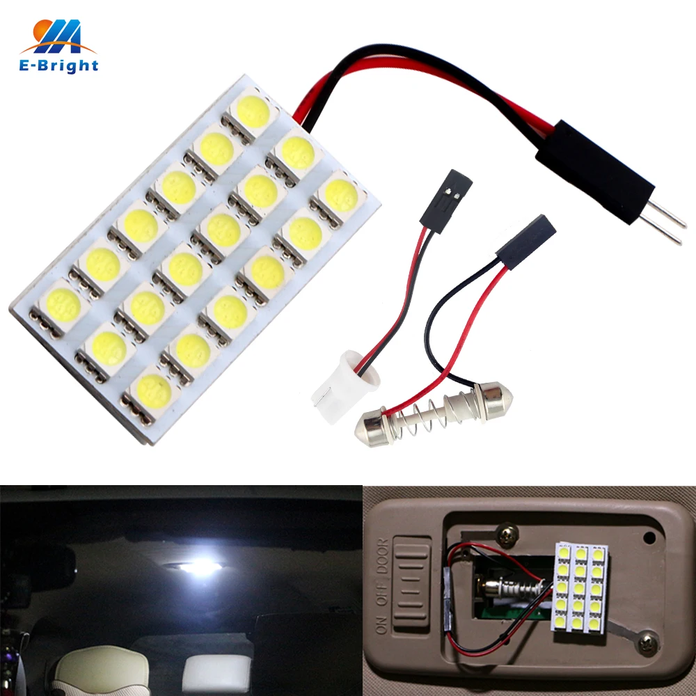 100 шт. панелей 18 SMD 5050 3-чипы светодиодный Автомобильный свет гирлянда купол лампа T10+ фестон-адаптер 12 V Теплый белого и синего цвета авто светодиодный