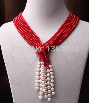 

bjc 000614 natural red coral necklace white pearl (C0309)