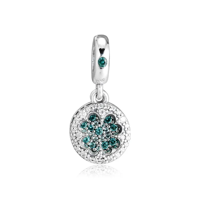 

2019 New Fashion Spring Collection Silver 925 Jewelry Clear & Green CZ Lucky Clover Pendant Charms for Beaded Bracelets Women