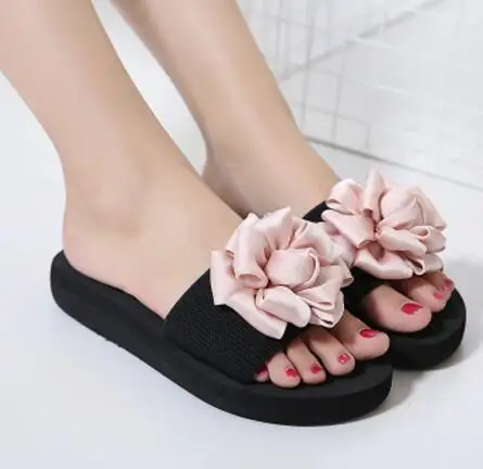 Большой сандалии с бантиком Женские известные бренды Шелковый цветок вьетнамки женские ярких цветов тапочки новая летняя обувь женские сандалии s9 - Цвет: pink