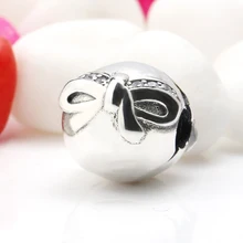 Настоящее серебро 925 проба прекрасный бантик Любовь Клевер клип бисер для Подвески Браслеты для женщин ювелирные изделия