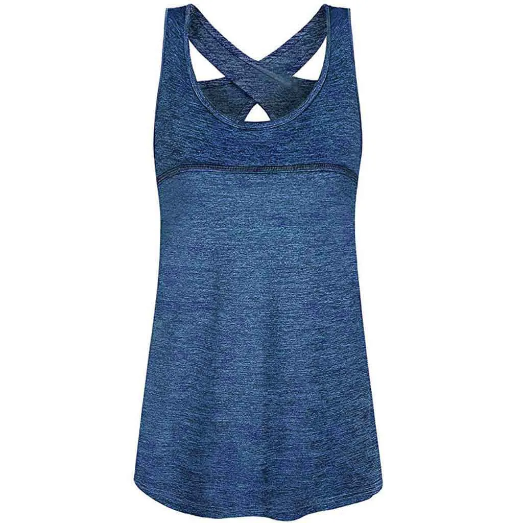 Топы для йоги, женская футболка для бега, открытая спина, быстросохнущая, расслабляющая, для спортзала, фитнеса, дышащая футболка, Женские повседневные топы без рукавов - Цвет: Синий