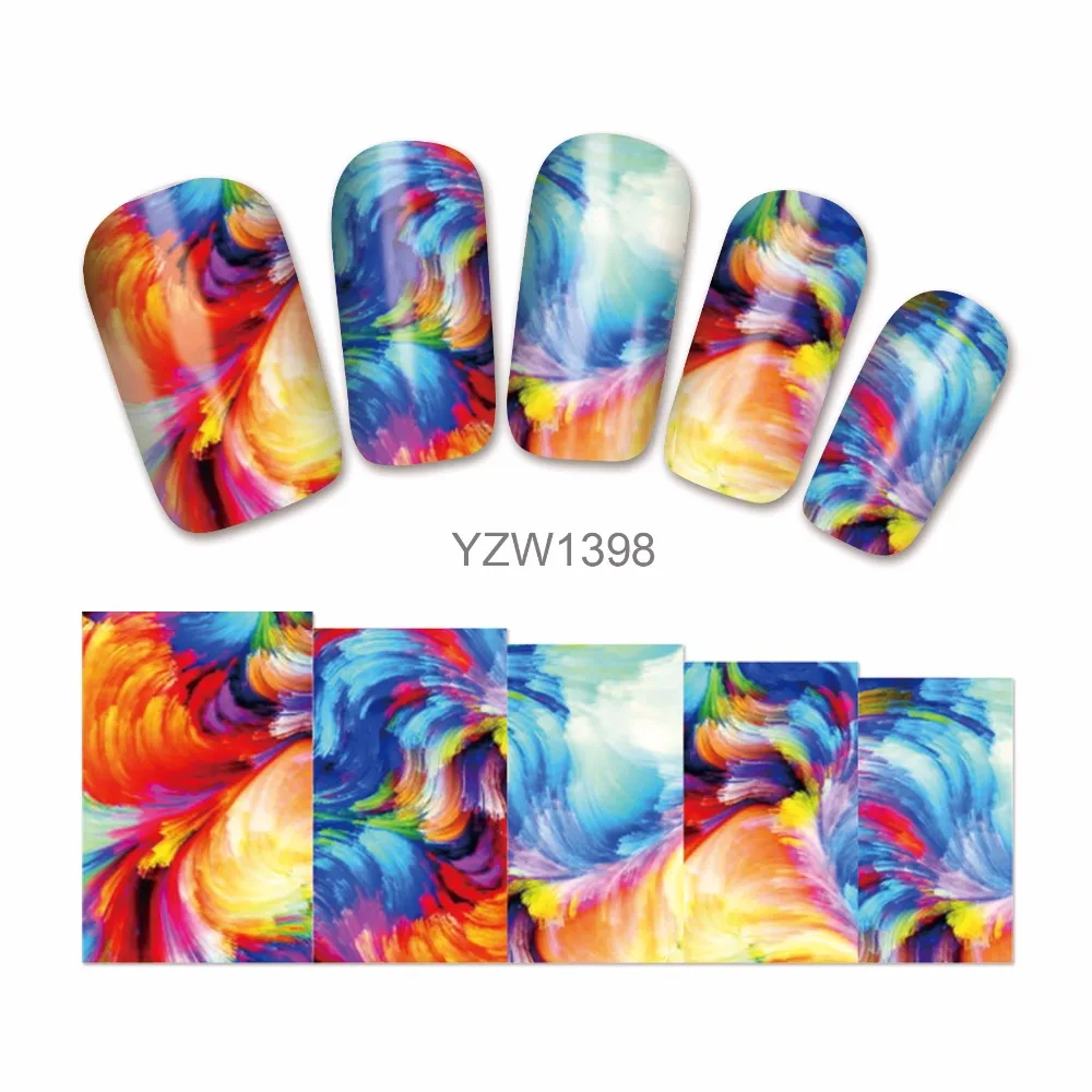 

LCJ Flower Water Nail Decals Nail Art Stickers Tips Decal The Colorful Pattern Full Cover Nail Sticker 1398