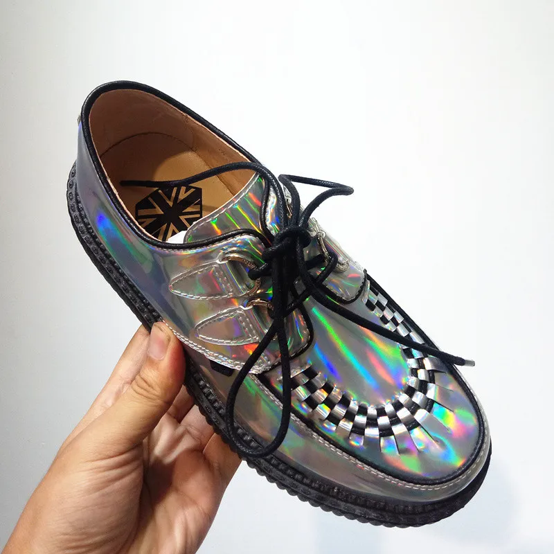 Spring Autumn 2018 Fashion Silver Laser Hologram Women Goth Punk High Platform Flat Creepers Shoes HARAJUKU Creeper Woman Girls  (8)