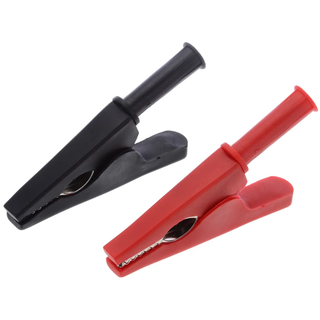 2pcs Crocodile Clips Alligator Test Clip Banana Plug Alligator Clips Fully Insulated MAX 2000V 30A Black/Red 20mm