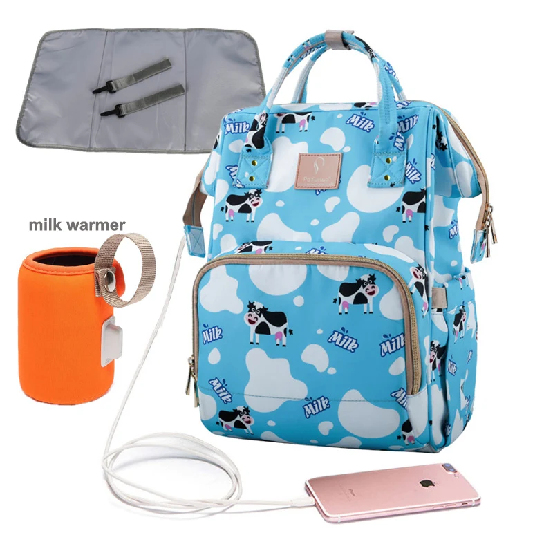 

USB Diaper Bag 4pcs Set Nappy Bag Waterproof Maternity Travel Backpack Designer Nursing Bag Baby Care Stroller Printing Handbag