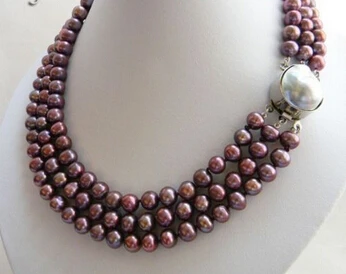 

ddh003569 3Strands 8-9MM Purple Round Freshwater Pearl SEA MABE Clasp Necklace