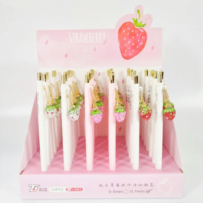 

36 pcs/1 lot Strawberry pendant press Mechanical Pencils School Office Supply Student Stationery Kids Gift Automatic Pencil