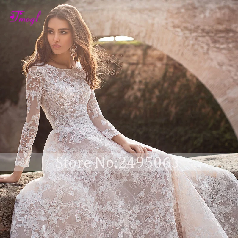 Fmogl дизайнерское свадебное платье трапециевидной формы с овальным вырезом и длинными рукавами с аппликацией из бисера, богемное свадебное платье Vestido de Noiva