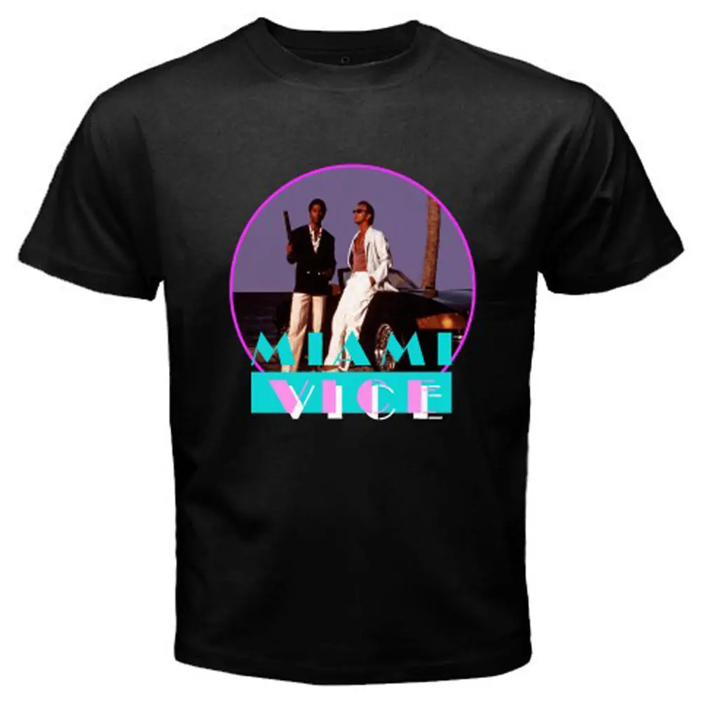 New MIAMI VICE Retro TV Series Don Johnson Men's Black T Shirt Size S