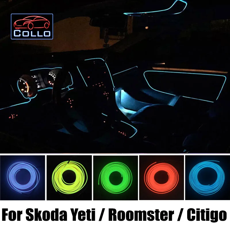 

Car-Styling 9 Meter EL Wire For Skoda Yeti / Roomster / Citigo / Car Interior Romantic Atmosphere Lamp Flexible Neon Cold Light