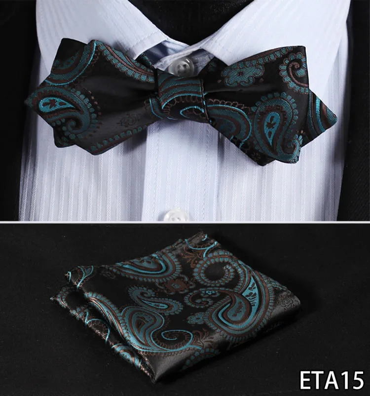 Шелковый тканый мужской свадебный галстук-бабочка с узором в виде Пейсли, с квадратным бриллиантовым кончиком, галстук-бабочка, носовой платок, набор ETA