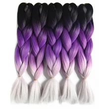 Полная звезда черный Омбре фиолетовые серые волосы 5 упаковок Джамбо Вязание косичками плетение высокотемпературное волокно Женские синтетические волосы пучок