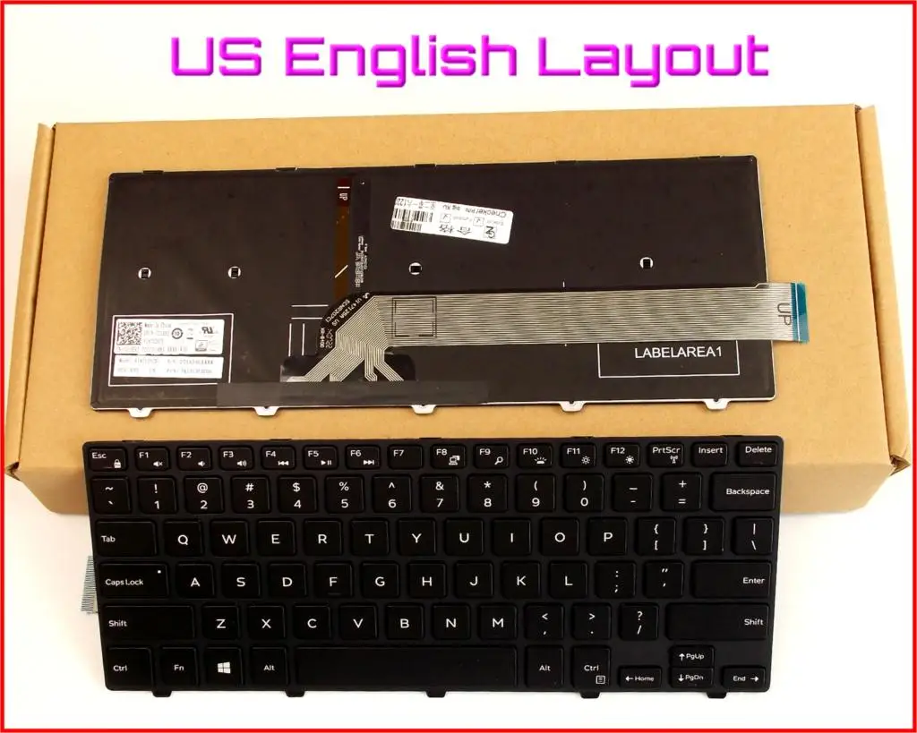 New Us Black Backlit English Laptop Keyboard Replacement For Dell Inspiron 14 3462 3465 3467 3468 3473 3476 Light Backlight Electronics Computers Accessories