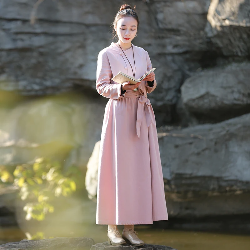 LZJN Women 2019 New Spring Autumn Dress Bow Tie Elegant Long Sleeve Cotton Vintage Maxi Dresses Chic Robe Casual Vestidos Mujer (5)