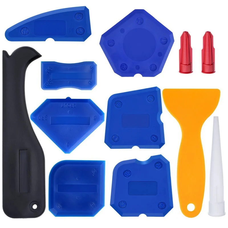  12pcs/set Silicone Glass Cement Scraper Floor Tile Cleaner Surface Residual Glue Spatula Mini Handm