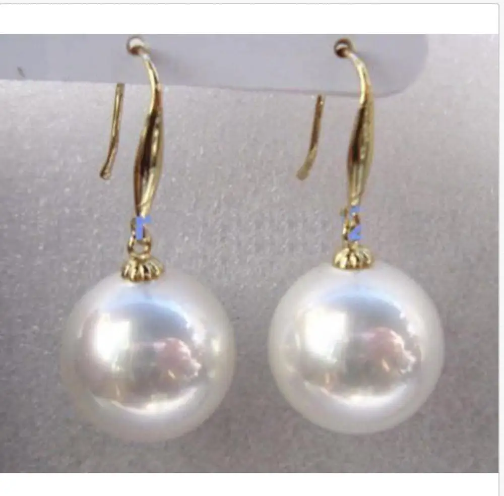 

charming 10-11mm south sea round white pearl earring 14k GOLD