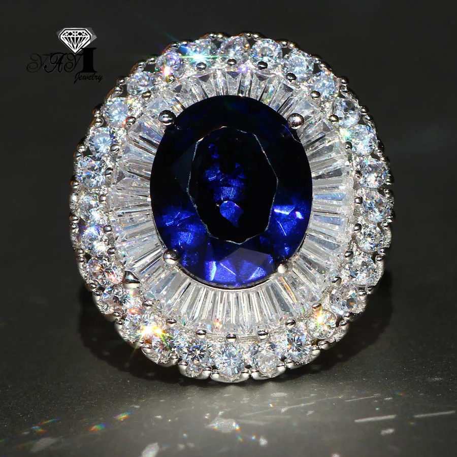 Fashion Princess Cut 5.5CT Blue Sapphire Natural Zircon Silver Color Engagement wedding Party Rings-silver rings silver ring wedding rings