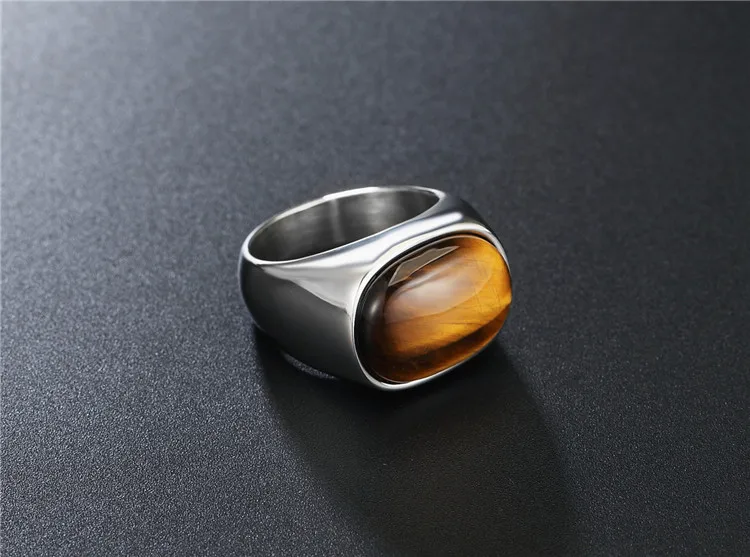 Gold & Silver Vintage Men Boy Oval Tiger Eye Brown Stones Symbol Ring in Stainless Steel Jewelry Mens Accessories Anel Aneis