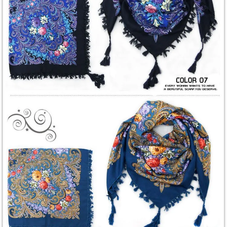 hot sale new fashion woman Scarf square scarves short tassel floral printed Women Wraps Winter lady shawls free shipping-03