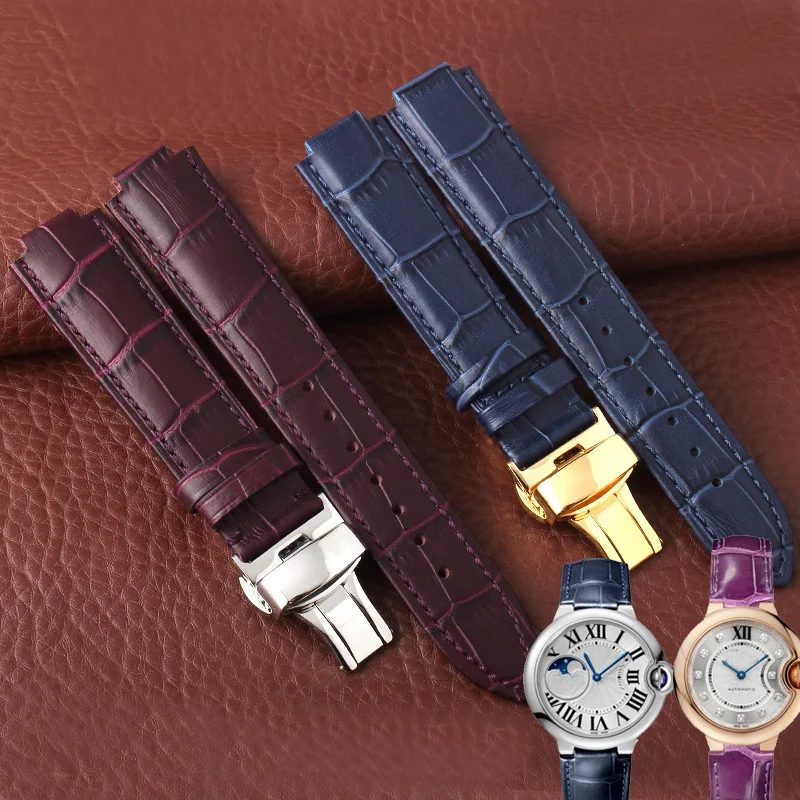 

shengmeirui 8MM 9MM 11MM 14MM 12MM Genuine Leather convex interface butterfly buckle / pin buckle strap for BALLON BLEU DE