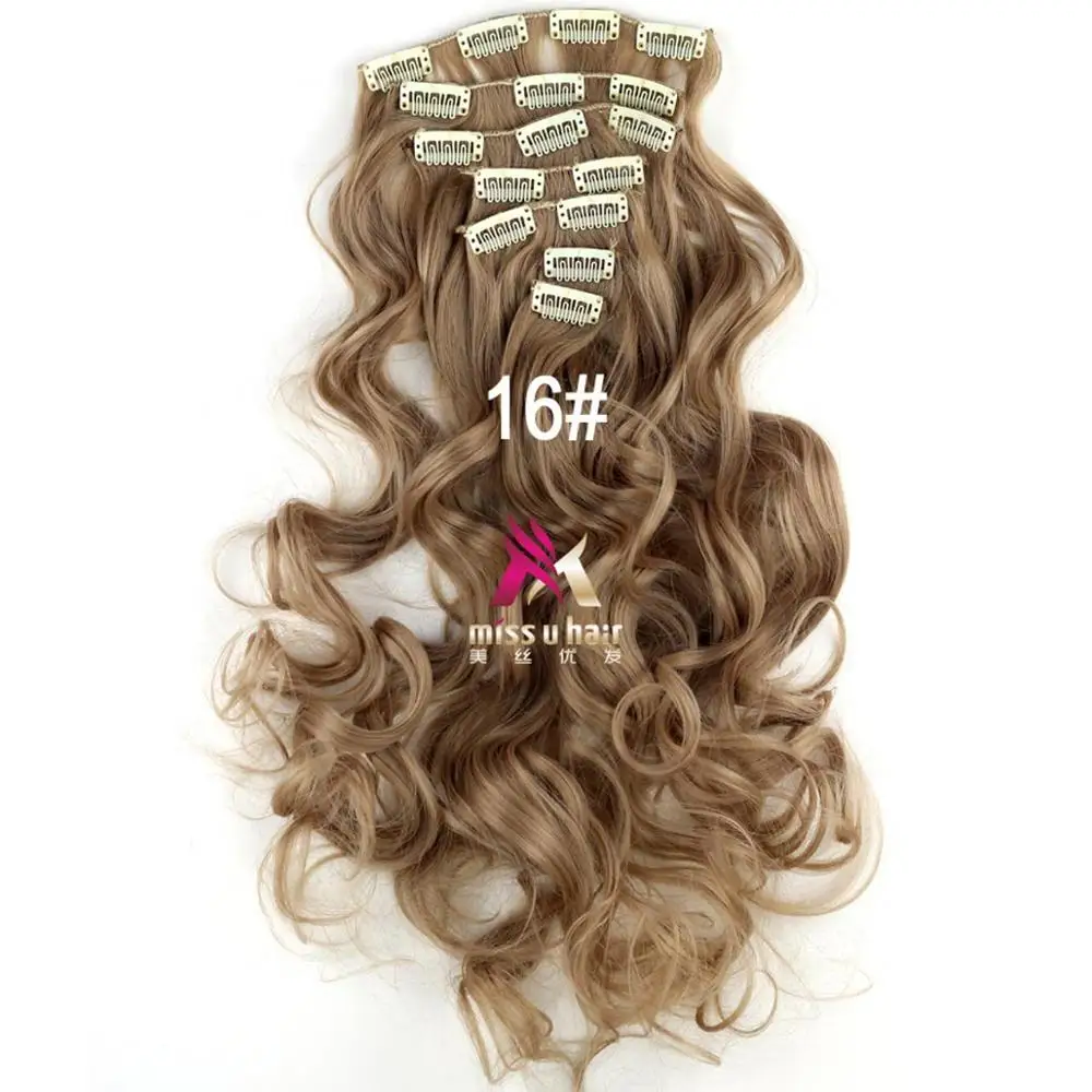 Miss U Hair 1" 45 см 130 г длинные волнистые синтетические заколки для наращивания волос штук 7 шт./компл. Термостойкое волокно - Цвет: W7-A08