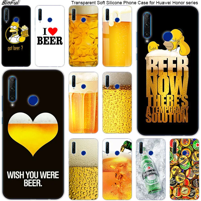 

Hot Fun Beer Glass Soft Silicone Phone Case for Huawei Honor 20 20i 10 9 8 Lite 8X 8C 8A 8S 7S 7A Pro View 20 Fashion Cover