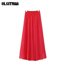 Женские шифоновые длинные юбки карамельных цветов Плиссированное макси юбки модные весенне-летние юбки M L XL 17 цветов SK088