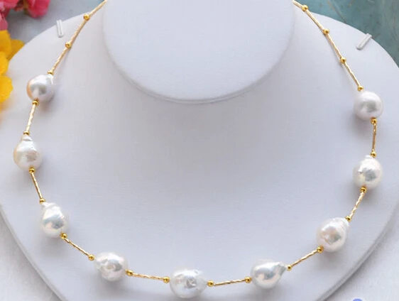 

HOT## Wholesale FREE SHIPPING >>> P4267 Lustre 18" 16mm WHITE BAROQUE KESHI REBORN PEARL 9star NECKLACE