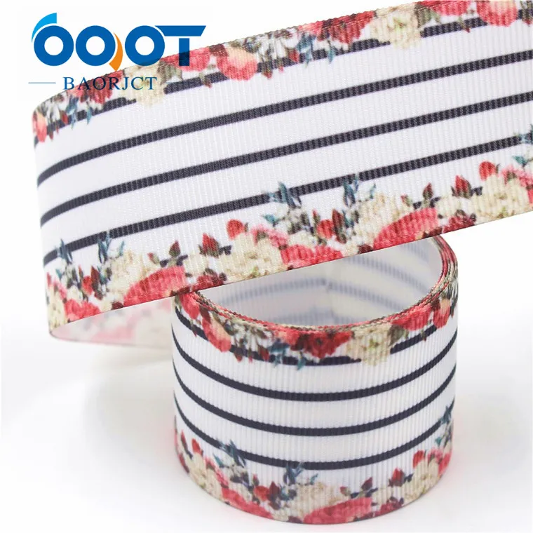 OOOT BAORJCT I-19628-1539,38mm 10yards flower Thermal transfer Printed grosgrain Ribbons,tape crafts,bow cap DIY accessories - Цвет: I-19628-1540