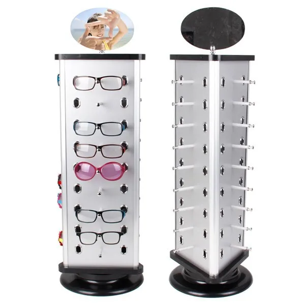 Metal Rotating Sunglass Display Rack Glasses Stand Holder W/ Mirror for 44 Pairs 