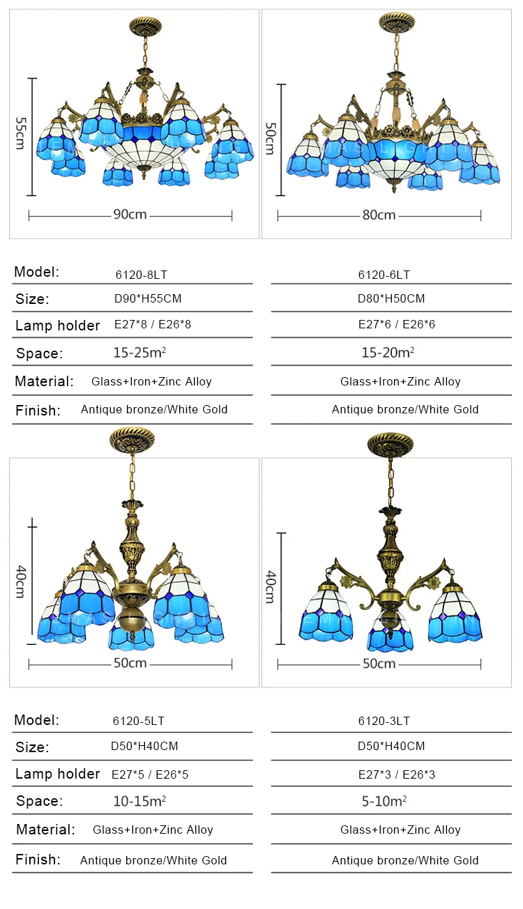 8 света люстра Tiffany синий стеклянный Белый Античная бронза отделка E27/E26 керамический держатель лампы богемный Люстра для прихожей