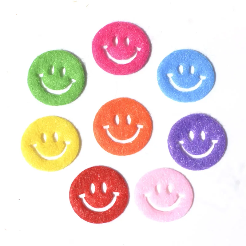 

NEW 100PCS Mix Colors Fabric Patches 17mm Felt Smiling Face Appliques Crafts Wedding Making DIY K07