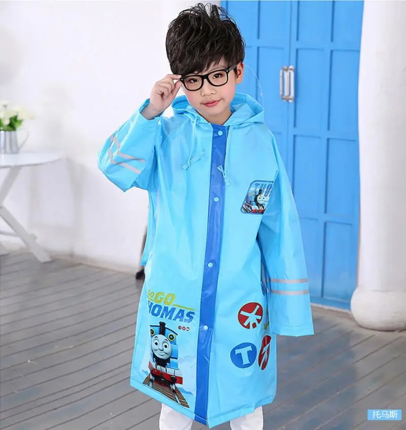 8.Waterproof raincoat kids girls boys with schoolbag Thicken Long rain jacket for children Super waterproof cap rain coat rainwear