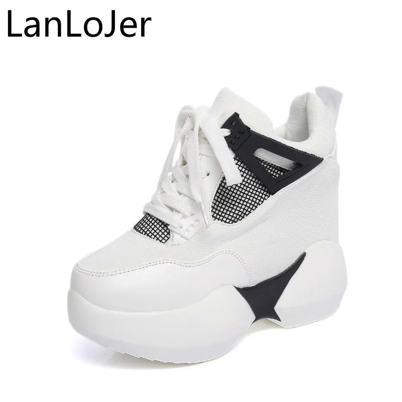 LanLoJer Новые Женские повседневные туфли на шнуровке Скрытая высокой танкетке