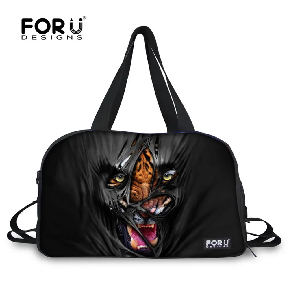 FORUDESIGNS Black Tiger Leopard Sport Man Travel Duffel Tote Bags Fitness Train Gym Bags for Athletic Luggage Waterproof Bag