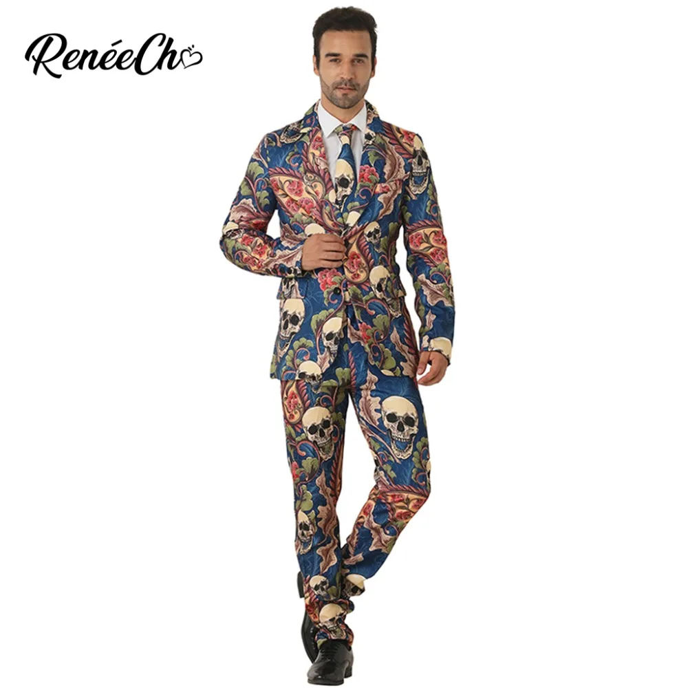Мужской костюм для Хэллоуина Crazy Suit мужской Skulleton с цветочным скелетом Блейзер