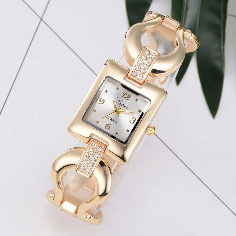 

LVPAI Fashion Luxury Women's Crystal Bracelet Watch Stainless Steel Analog Quartz Wrist Watch Rectangle Case Dress Watches