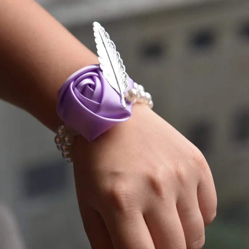 Pearl Beaded Wrist Corsage Wedding Ivory Artificial Flowers Bracel Bridesmaid Marriage Ribbon Corsages Wristband Handmade Pearl Beaded Wrist Corsage Wedding Ivory Artificial Flowers Bracel Bridesmaid Marriage Ribbon Corsages Wristband Handmade