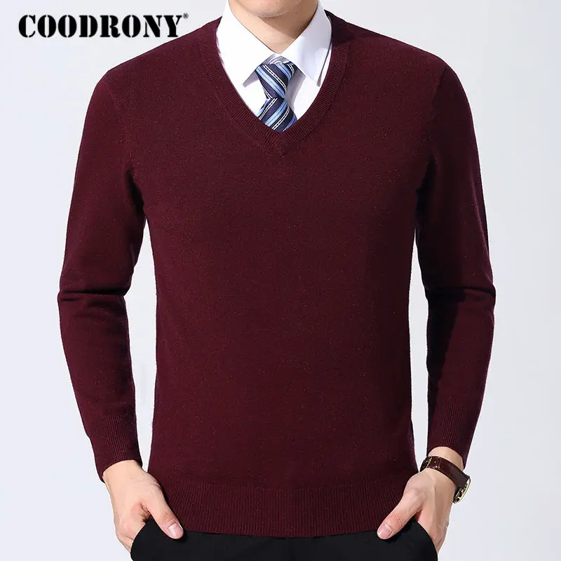 COODRONY سترة الرجال الملابس 2019 الخريف الشتاء الكشمير كنزة بدون سحّاب من الصوف البلوزات زائد حجم الأعمال عارضة الخامس الرقبة سحب أوم 8128