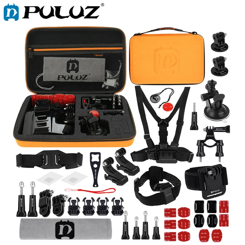 

PULUZ For Go Pro Accessories Sets 45 in 1 Accessories Ultimate Combo Kits+Orange EVA Case Sets For GoPro Action Camera