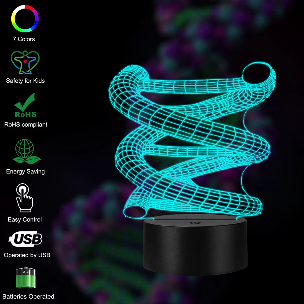 Спираль DNA 3D иллюзия Ночник светильник USB цвета сенсорный стол Спальня